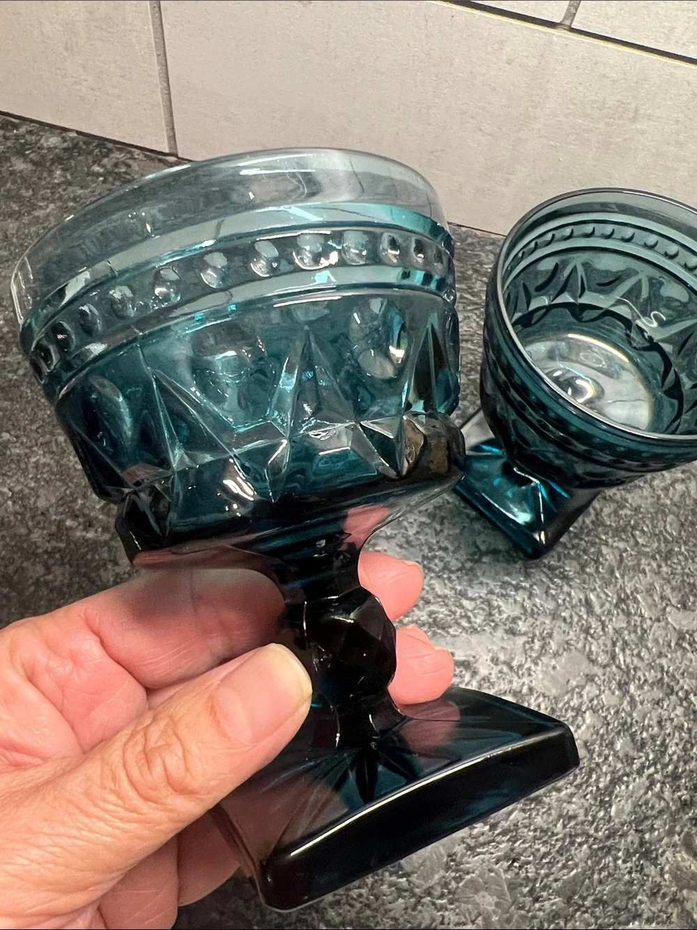 Set of 2 Indiana Glass PARK LANE OR COLONY Blue Pressed Glass Goblet